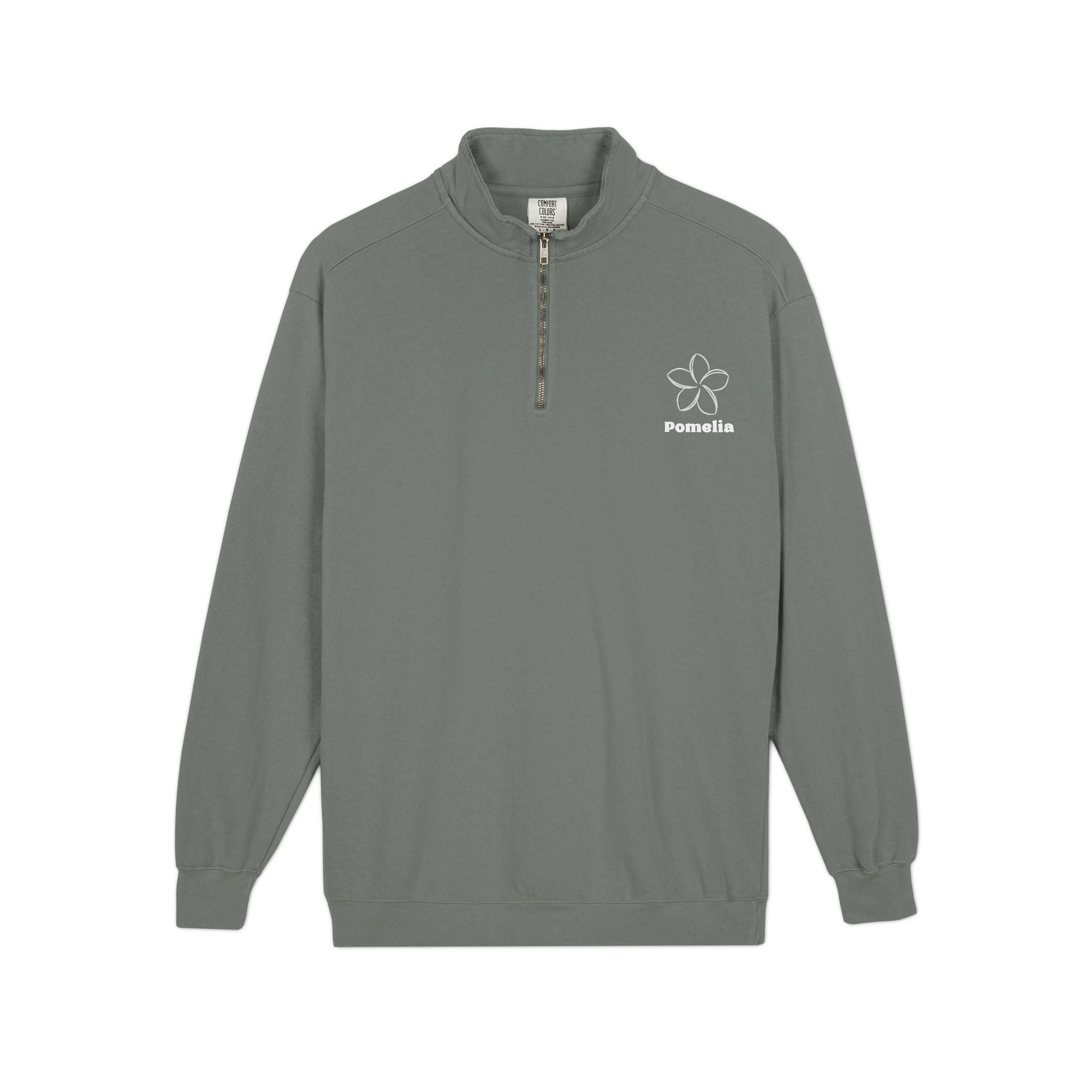 Quarter-Zip Sweatshirt — White Pomelia Logo
