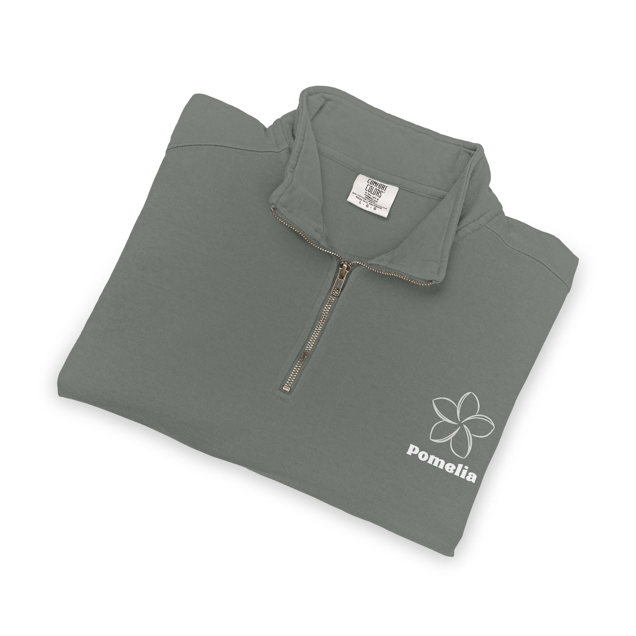 Quarter-Zip Sweatshirt — White Pomelia Logo