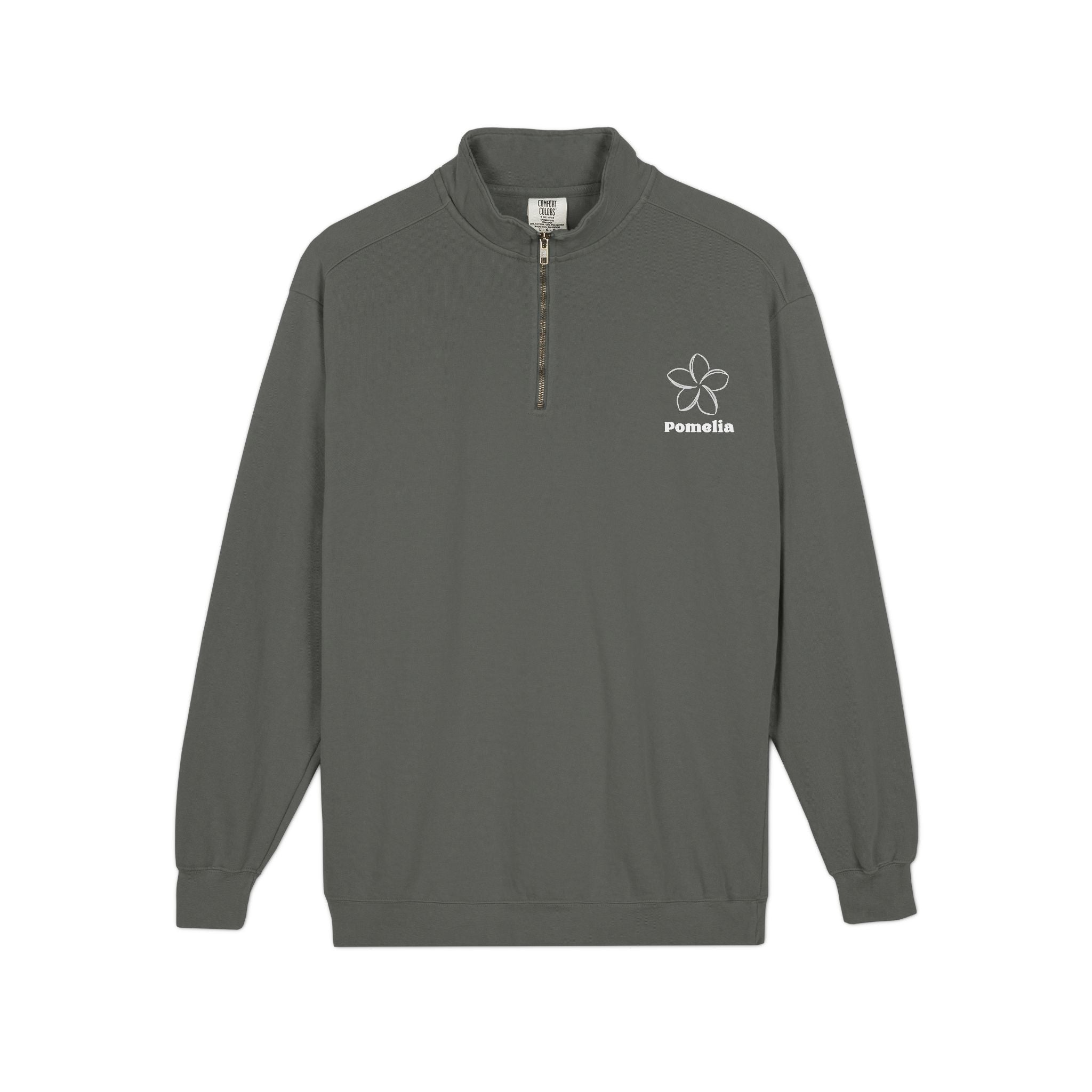 Quarter-Zip Sweatshirt — White Pomelia Logo