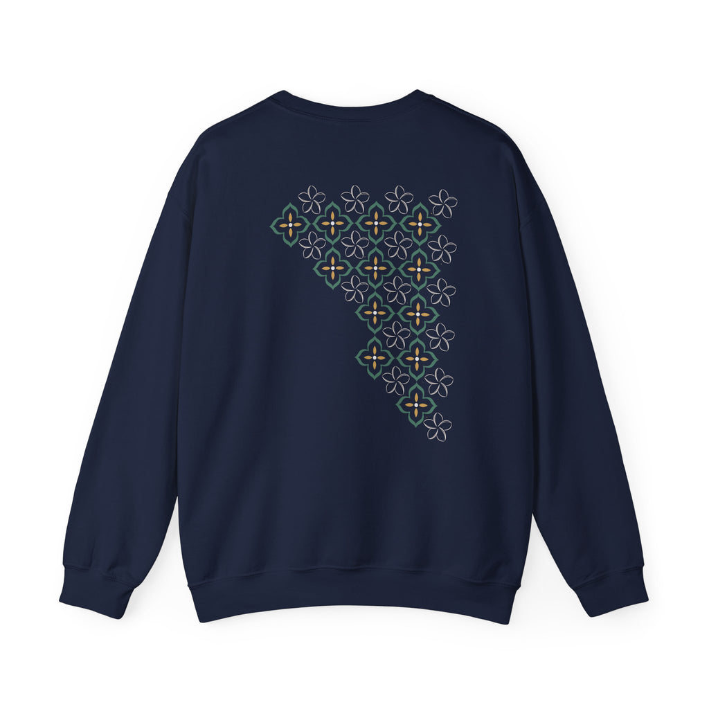 Pomelia Navy Crewneck Sweatshirt — Floral Geometric Pattern