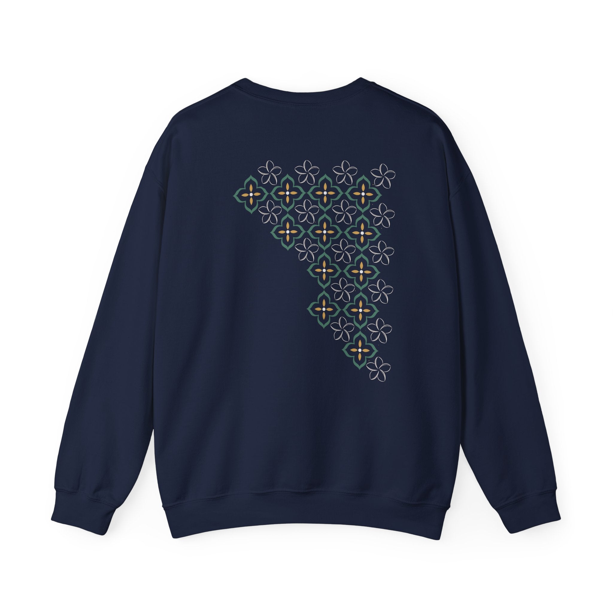 Pomelia Navy Crewneck Sweatshirt — Floral Geometric Pattern