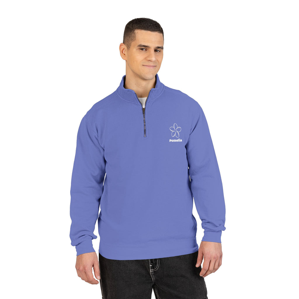 Quarter-Zip Sweatshirt — White Pomelia Logo