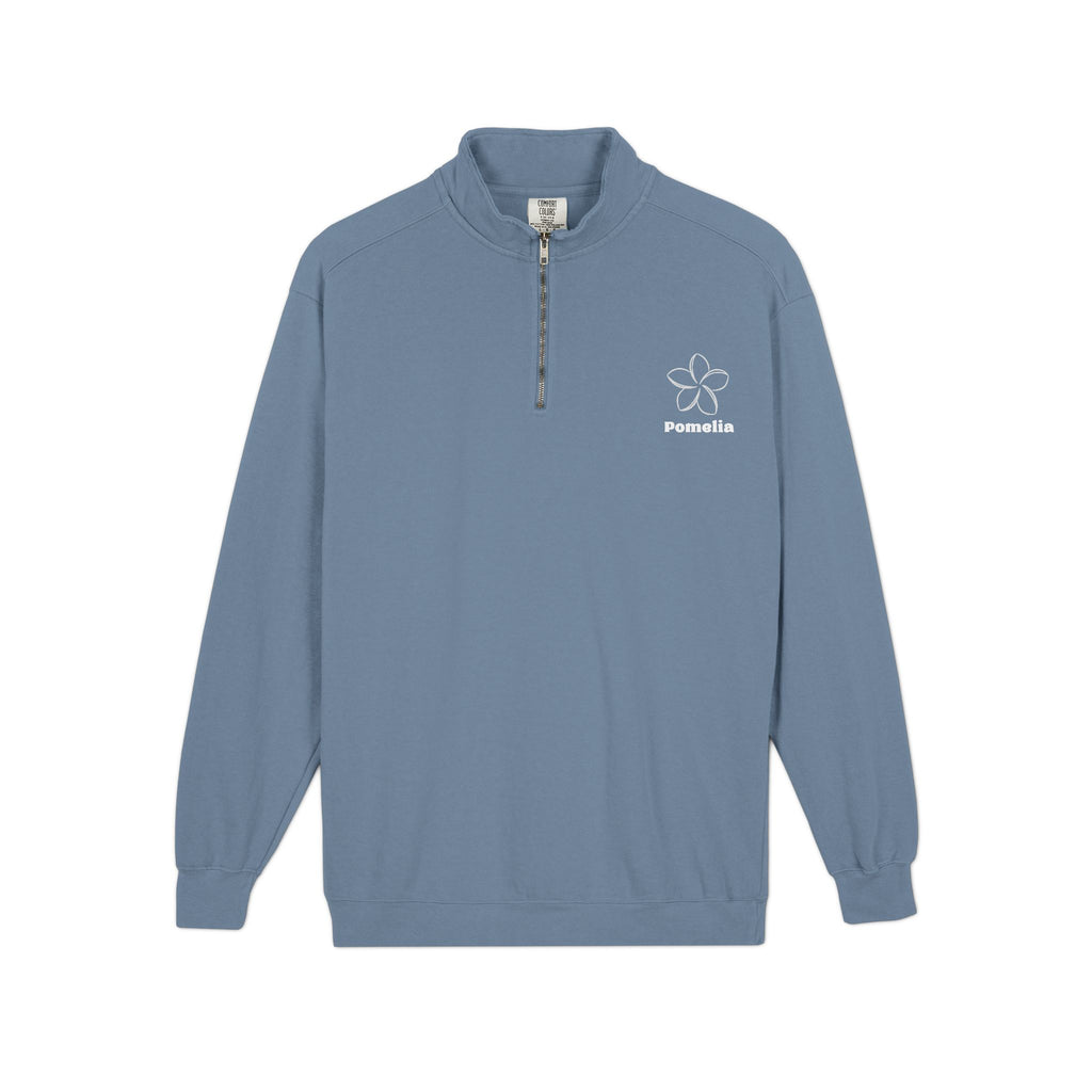 Quarter-Zip Sweatshirt — White Pomelia Logo