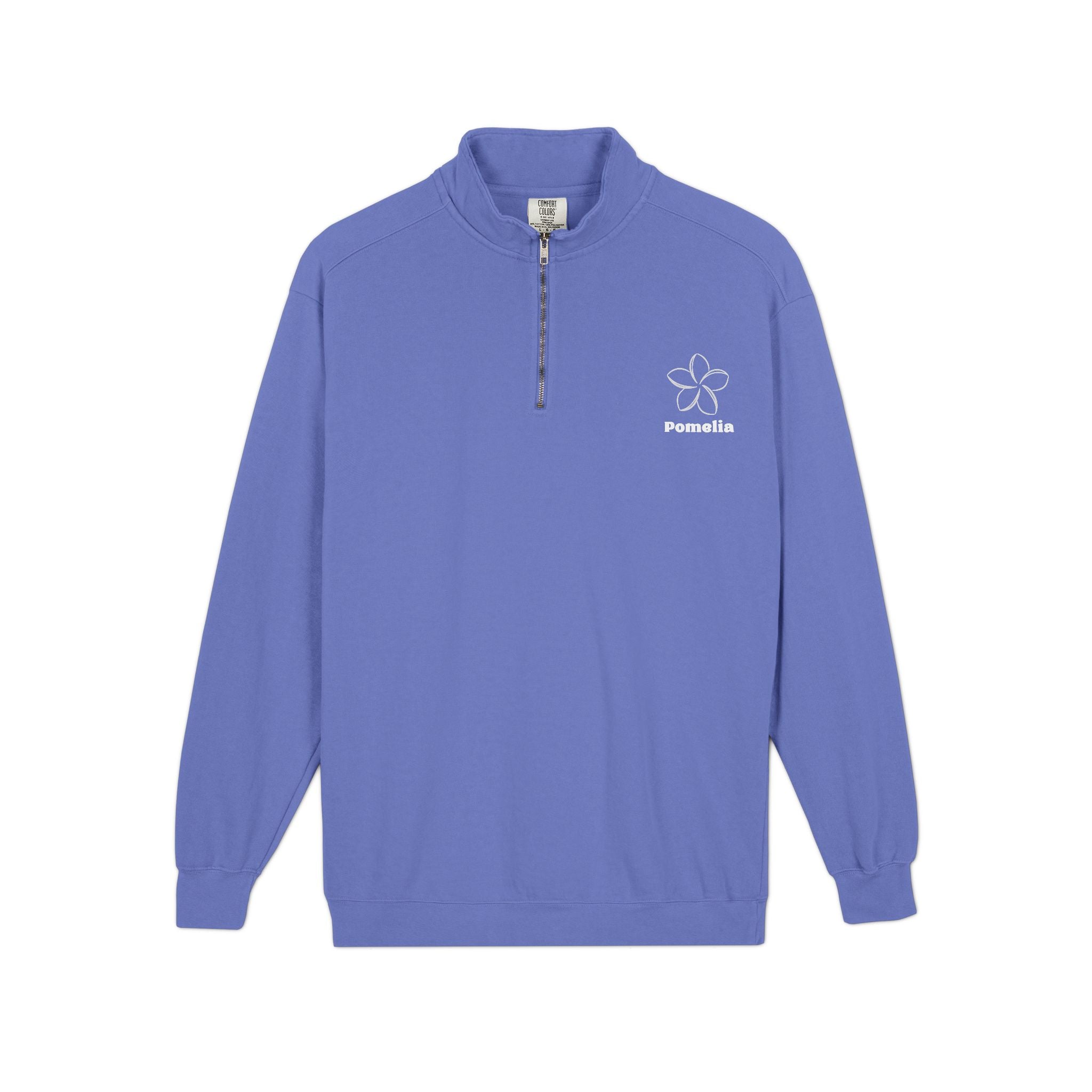 Quarter-Zip Sweatshirt — White Pomelia Logo