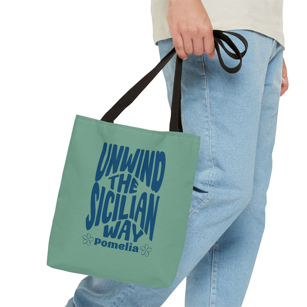 Unwind the Sicilian Way Tote Bag — Beachy Travel Tote with 'Unwind the Sicilian Way' Design