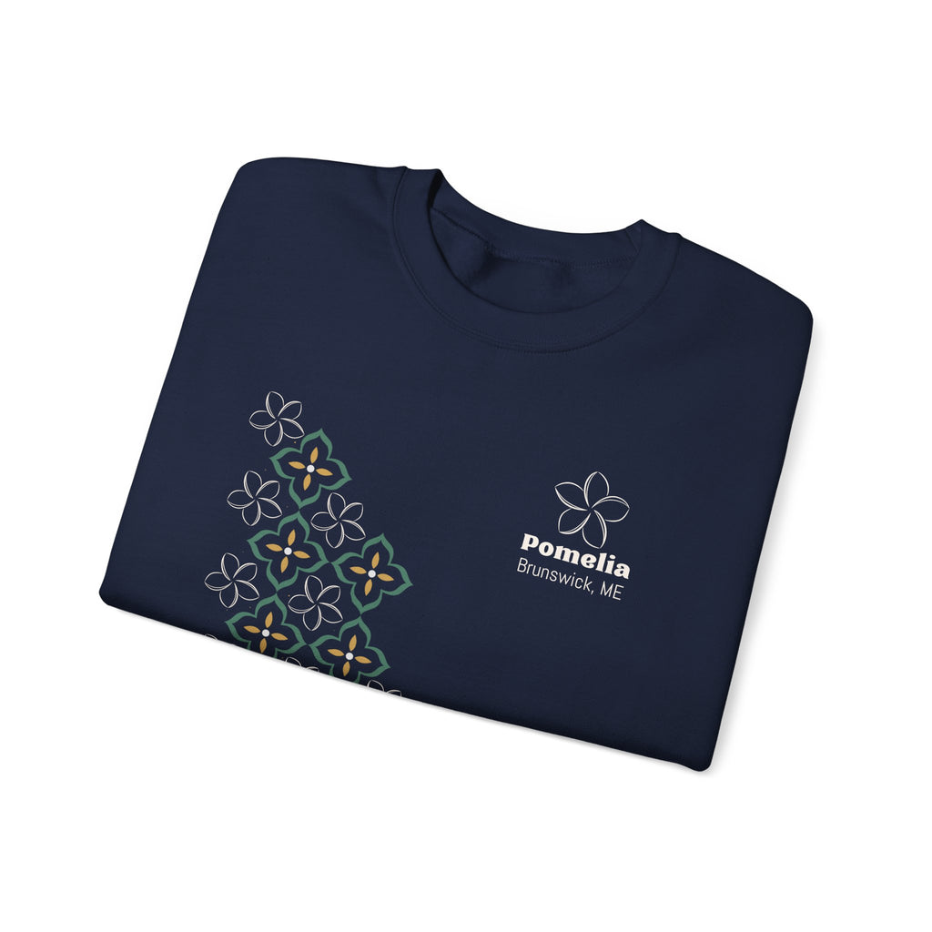Pomelia Navy Crewneck Sweatshirt — Floral Geometric Pattern