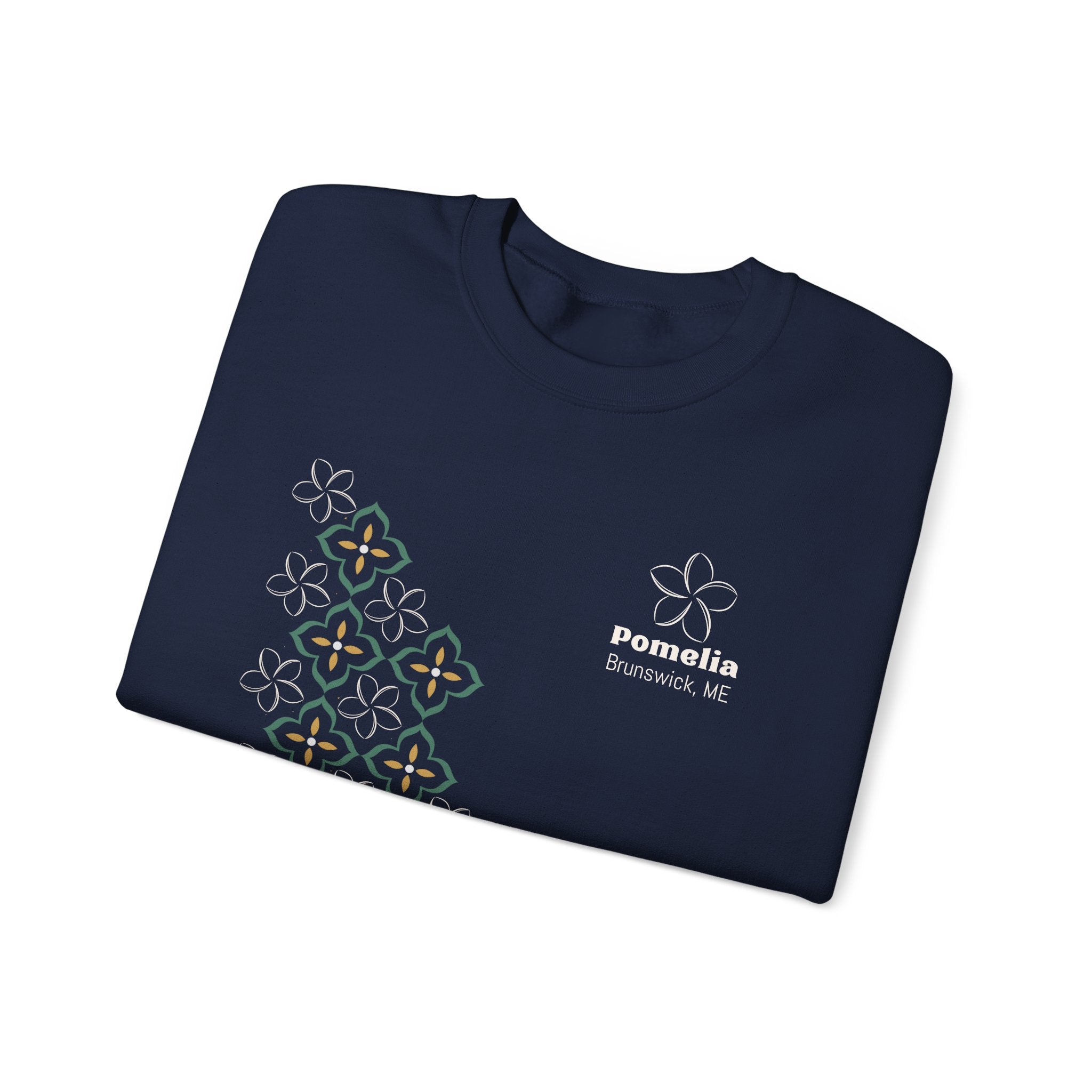 Pomelia Navy Crewneck Sweatshirt — Floral Geometric Pattern