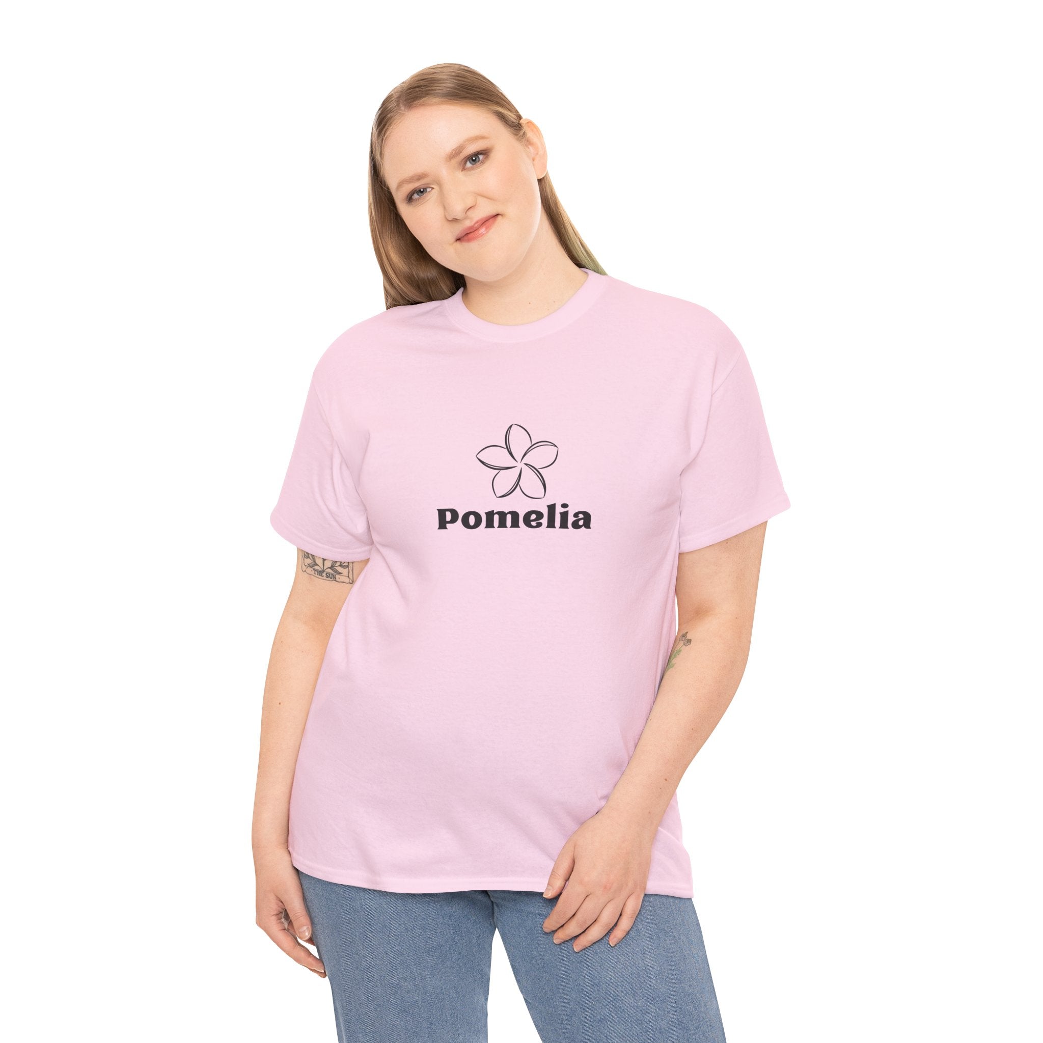 Pomelia Floral Logo Tee — Minimalist Flower Graphic T-Shirt