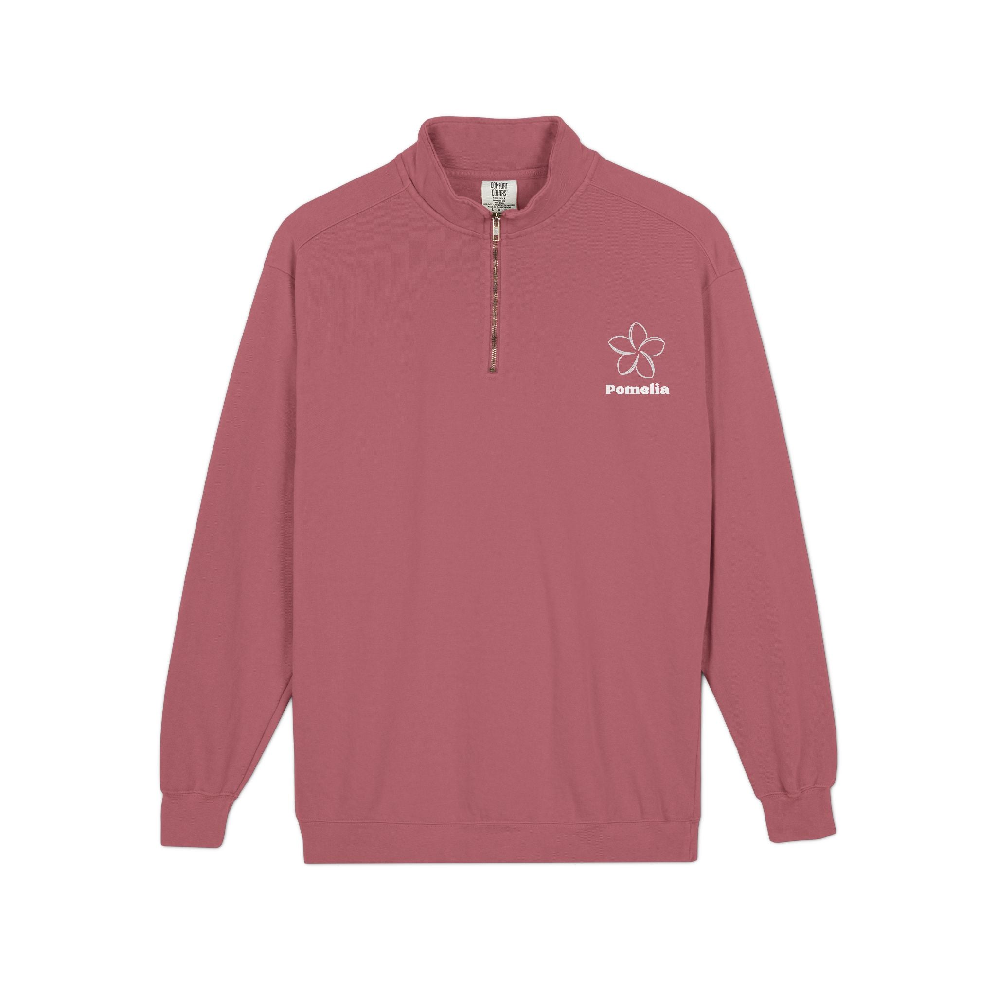 Quarter-Zip Sweatshirt — White Pomelia Logo