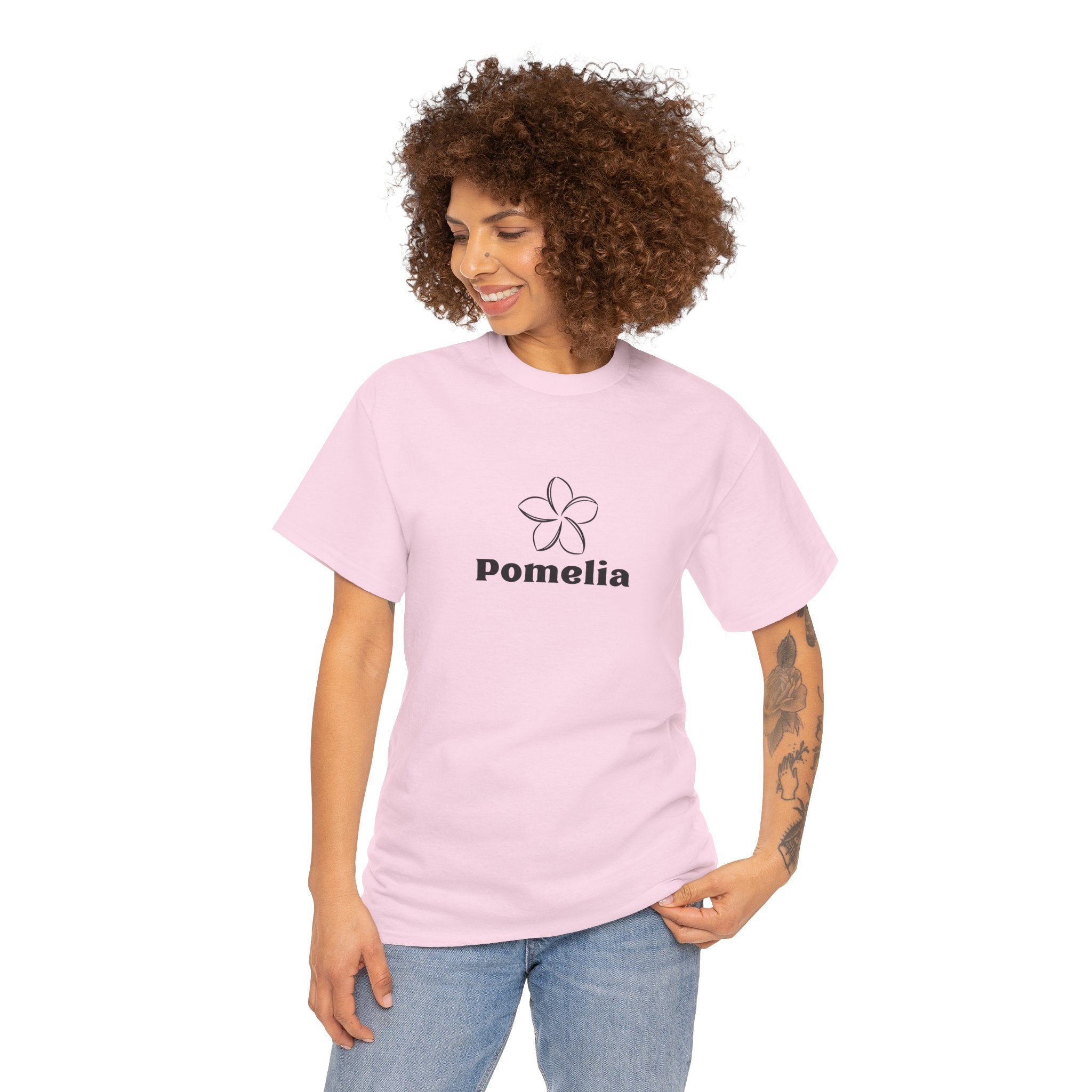 Pomelia Floral Logo Tee — Minimalist Flower Graphic T-Shirt