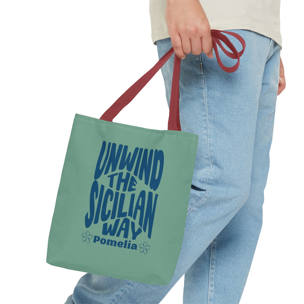 Unwind the Sicilian Way Tote Bag — Beachy Travel Tote with 'Unwind the Sicilian Way' Design