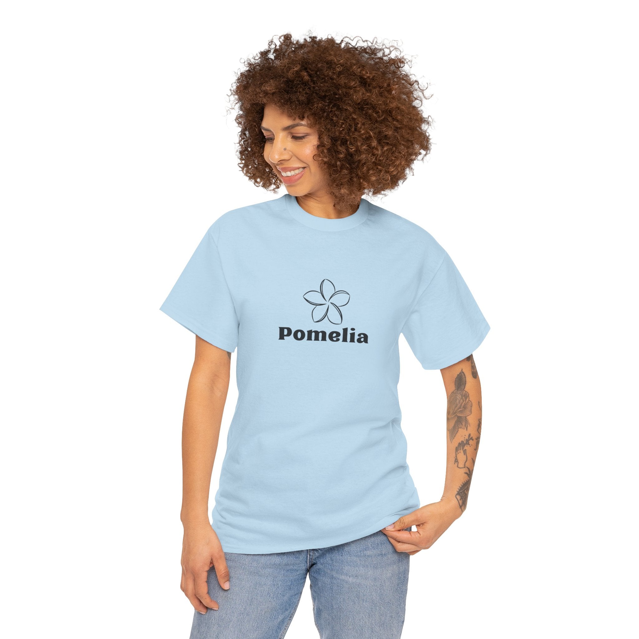 Pomelia Floral Logo Tee — Minimalist Flower Graphic T-Shirt