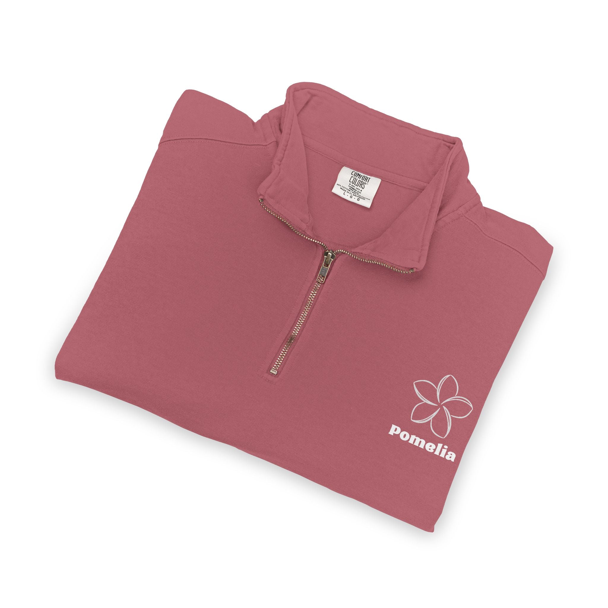 Quarter-Zip Sweatshirt — White Pomelia Logo