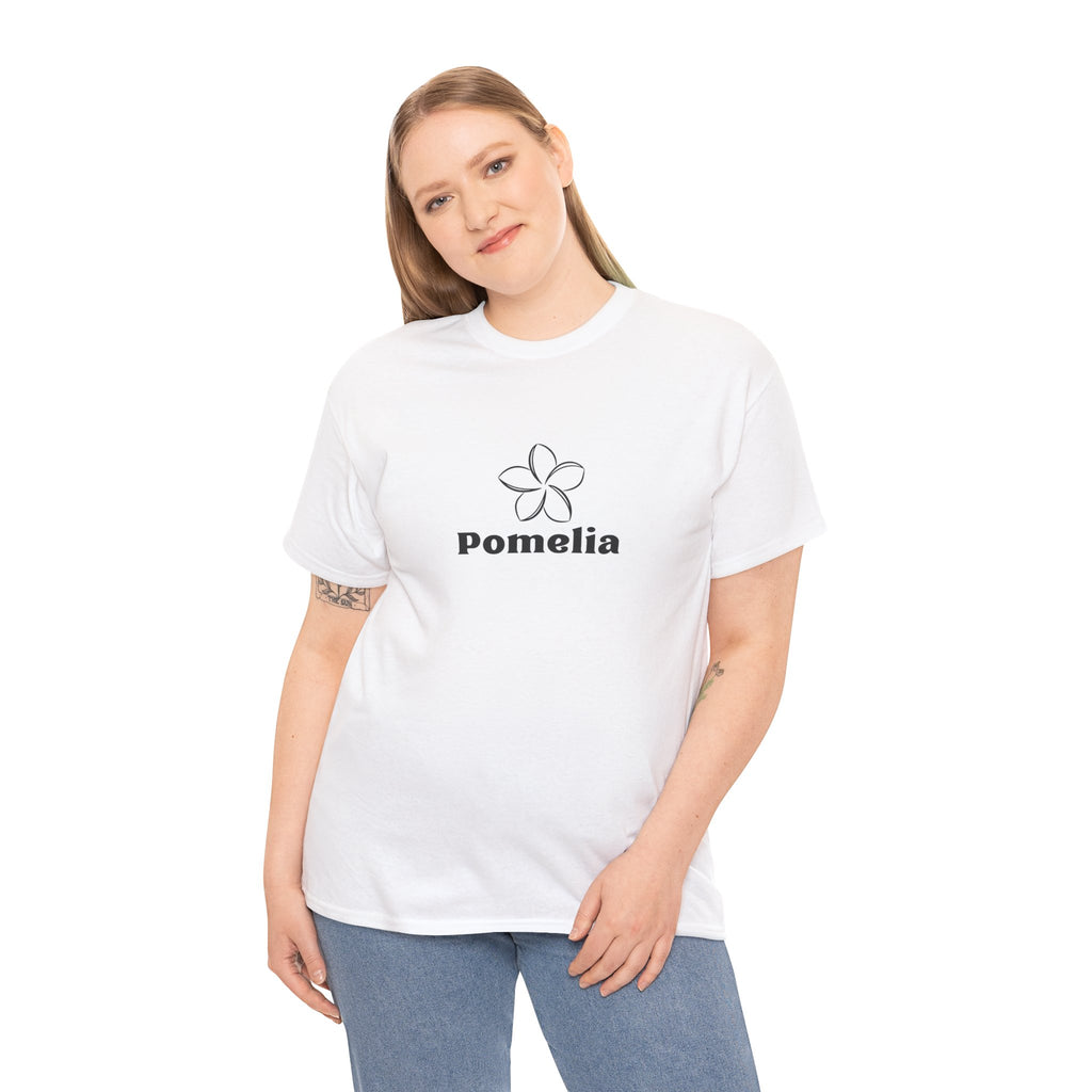 Pomelia Floral Logo Tee — Minimalist Flower Graphic T-Shirt