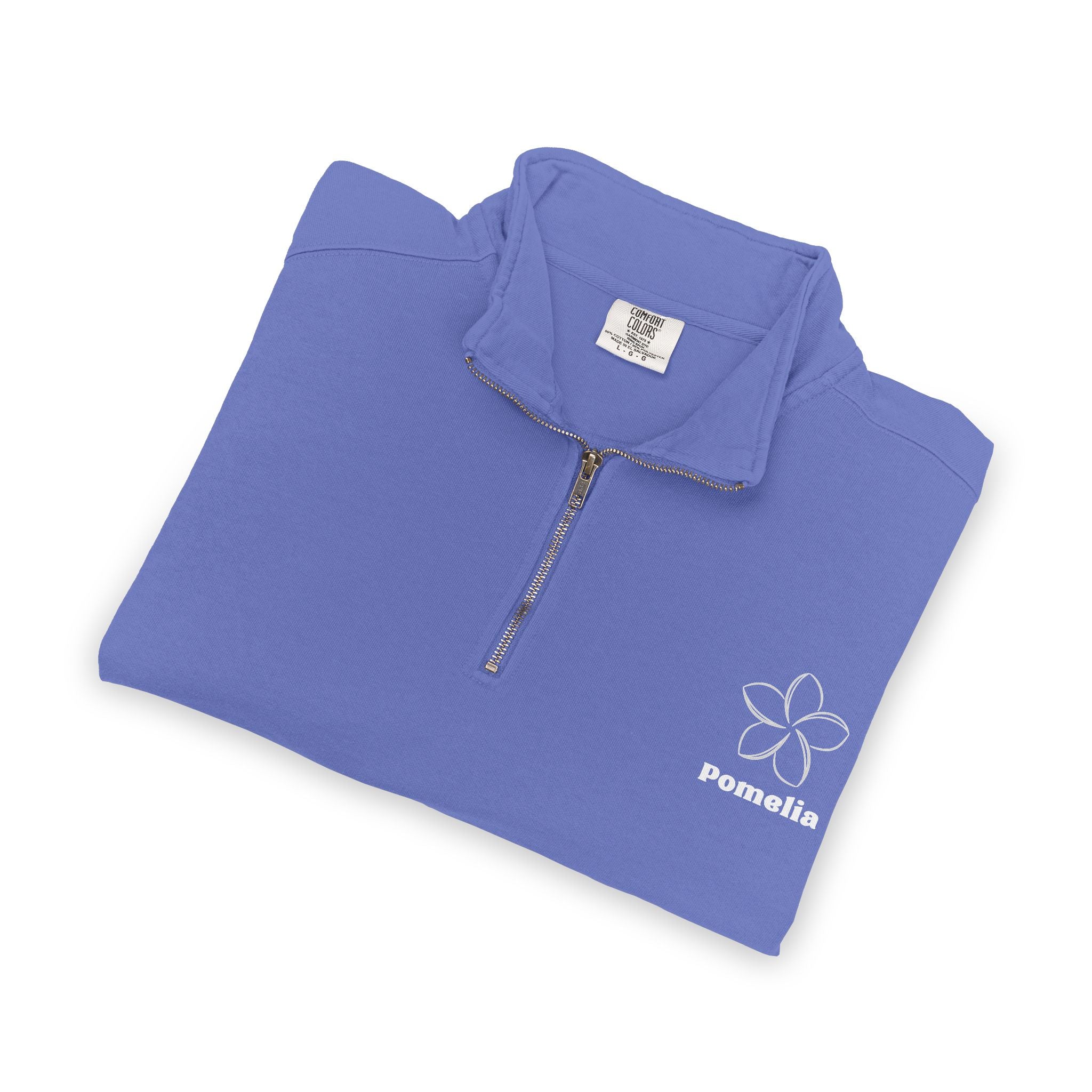 Quarter-Zip Sweatshirt — White Pomelia Logo