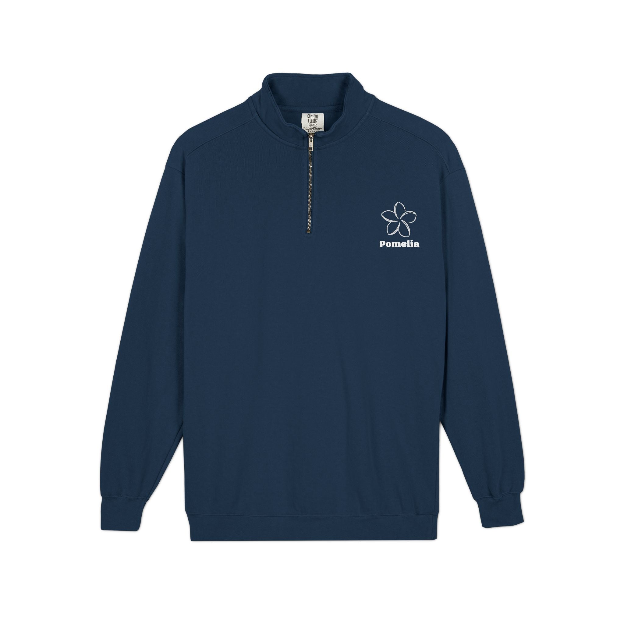 Quarter-Zip Sweatshirt — White Pomelia Logo