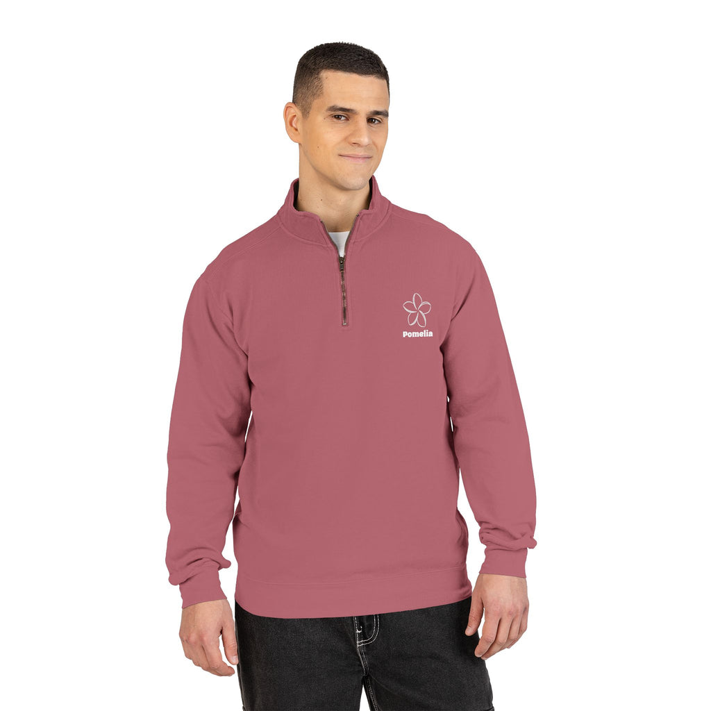 Quarter-Zip Sweatshirt — White Pomelia Logo