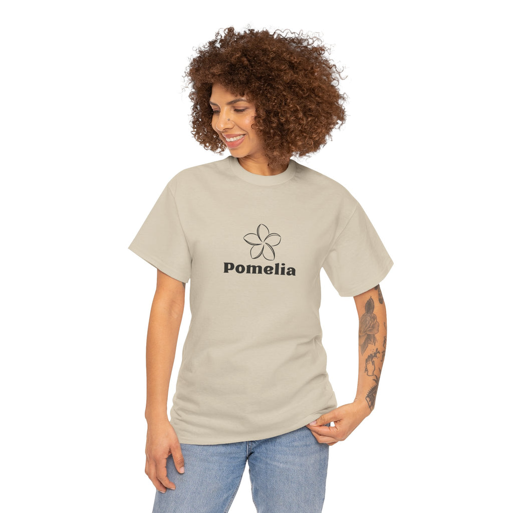 Pomelia Floral Logo Tee — Minimalist Flower Graphic T-Shirt