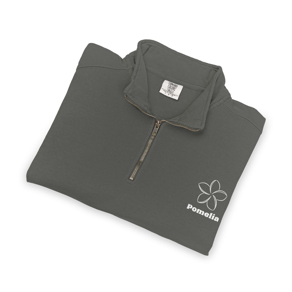 Quarter-Zip Sweatshirt — White Pomelia Logo