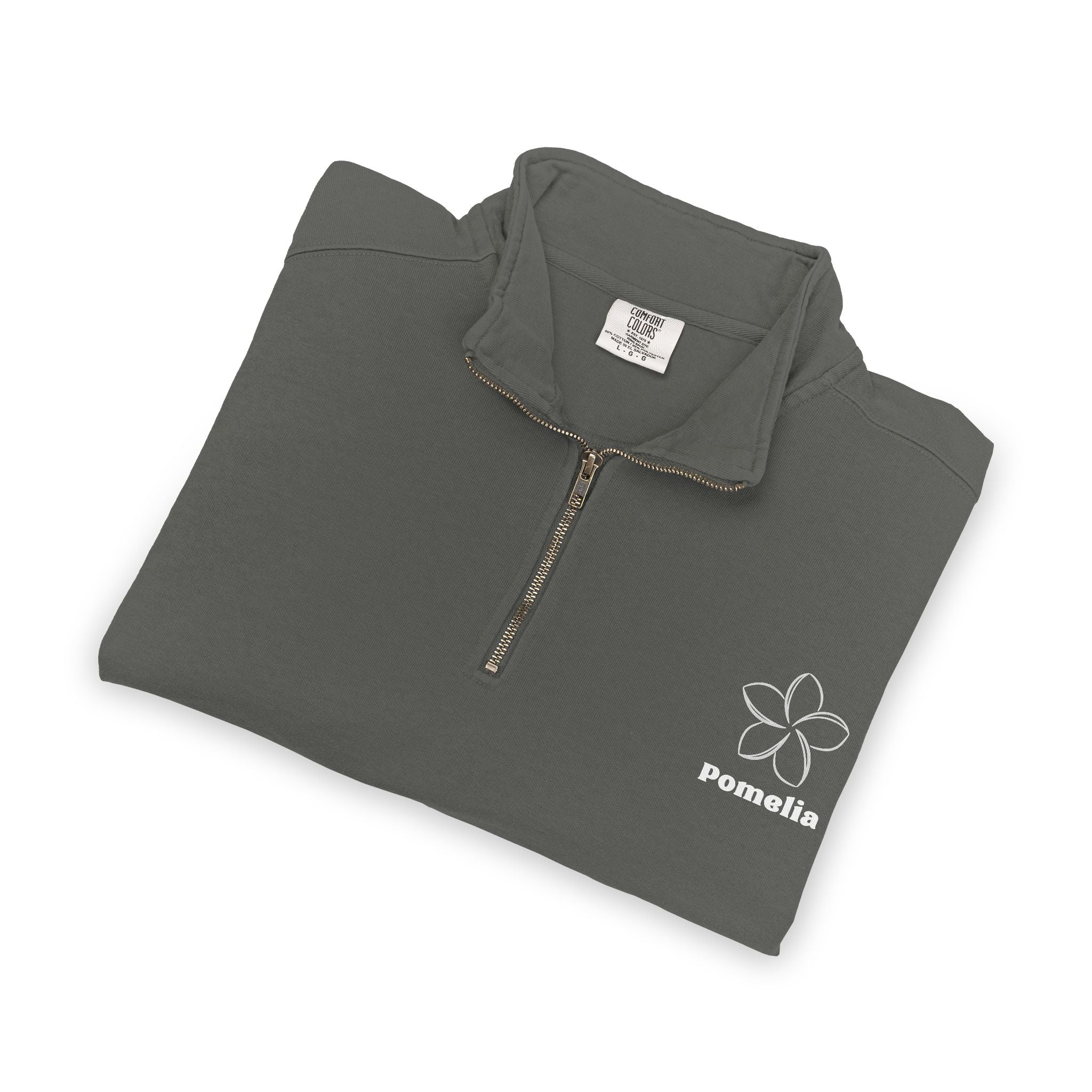 Quarter-Zip Sweatshirt — White Pomelia Logo