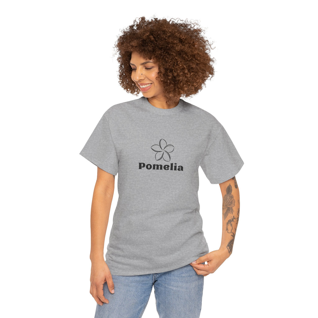 Pomelia Floral Logo Tee — Minimalist Flower Graphic T-Shirt
