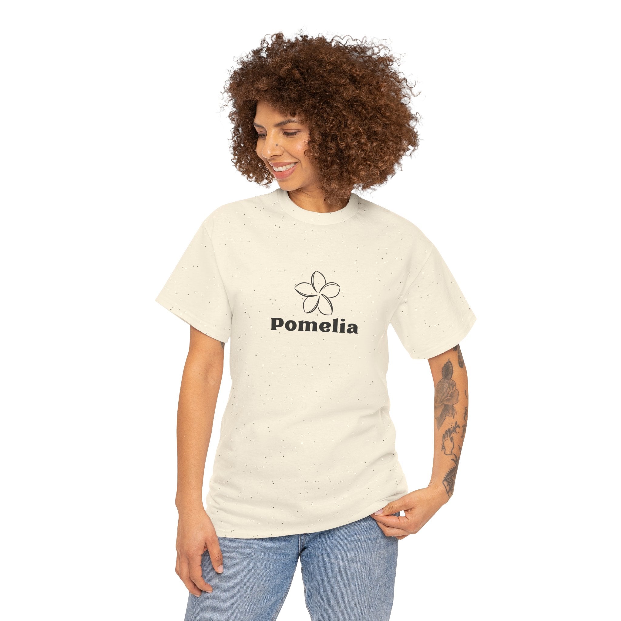 Pomelia Floral Logo Tee — Minimalist Flower Graphic T-Shirt