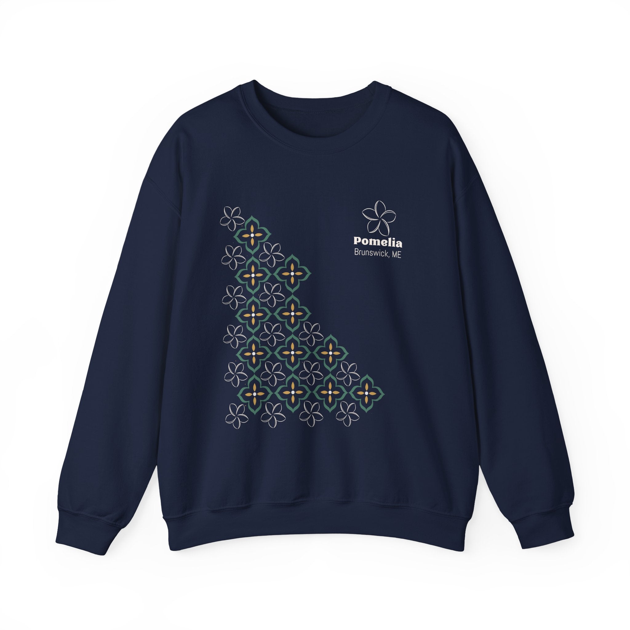 Pomelia Navy Crewneck Sweatshirt — Floral Geometric Pattern