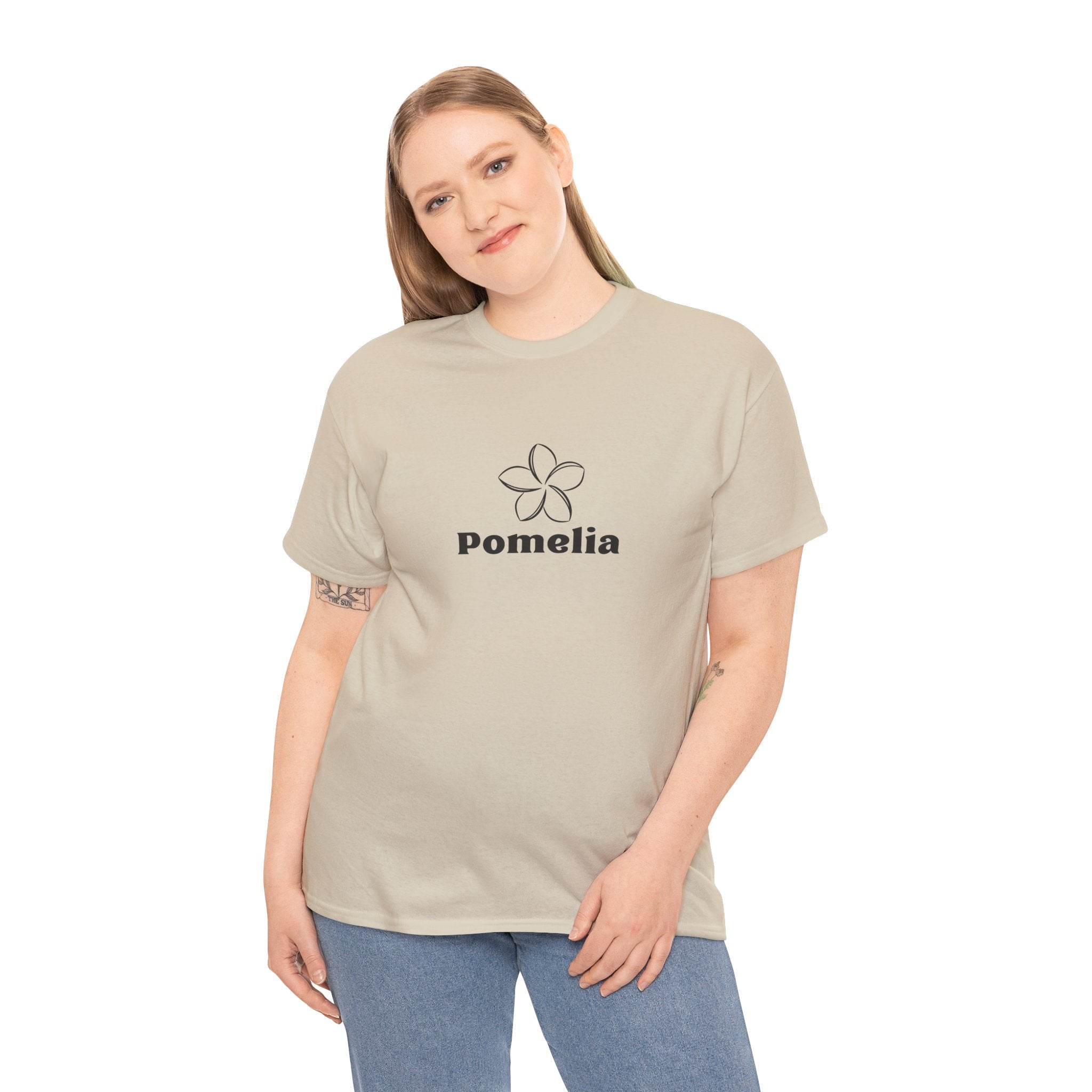 Pomelia Floral Logo Tee — Minimalist Flower Graphic T-Shirt