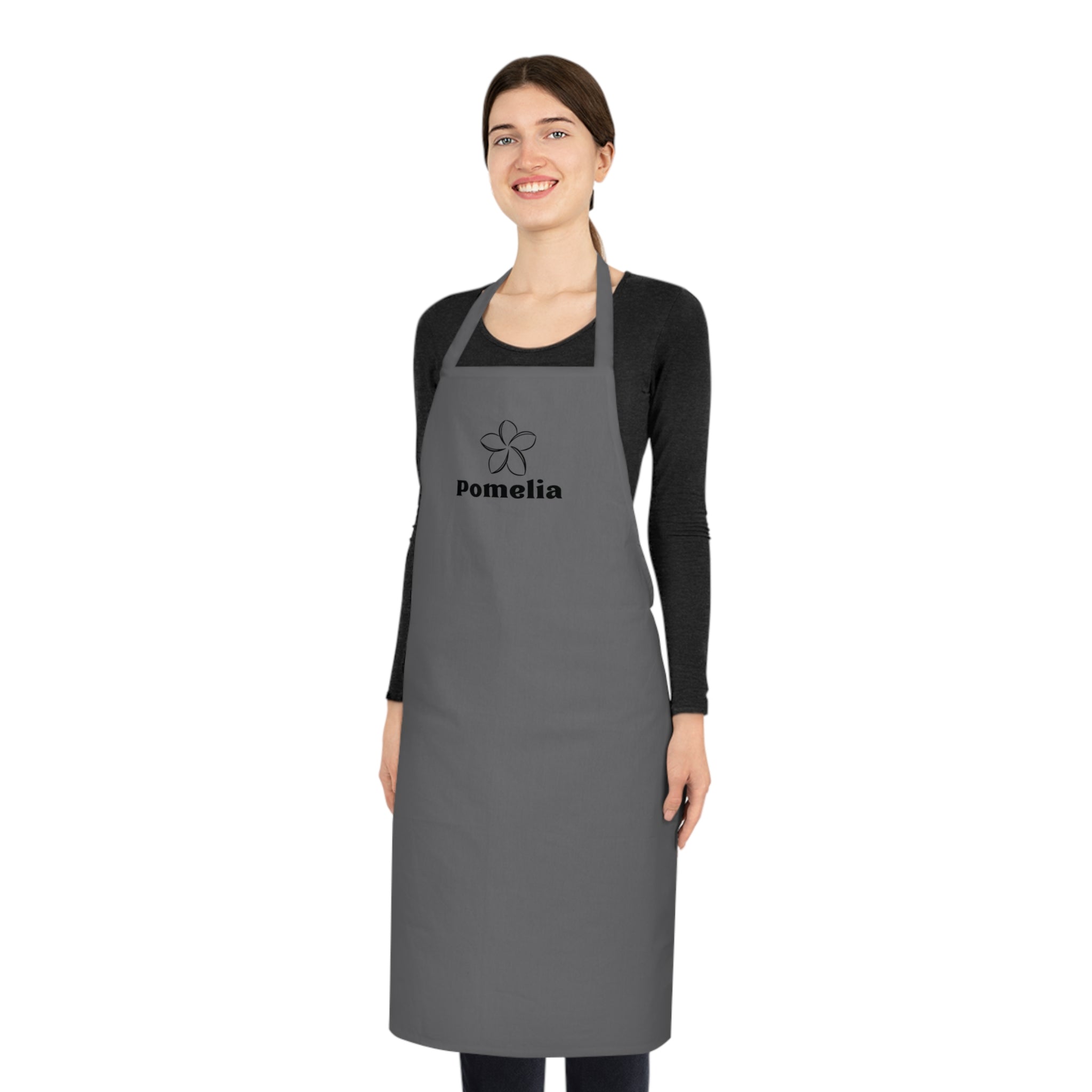 Gray Cotton Apron with 'Pomelia' Logo — Kitchen & Gardening Utility Apron