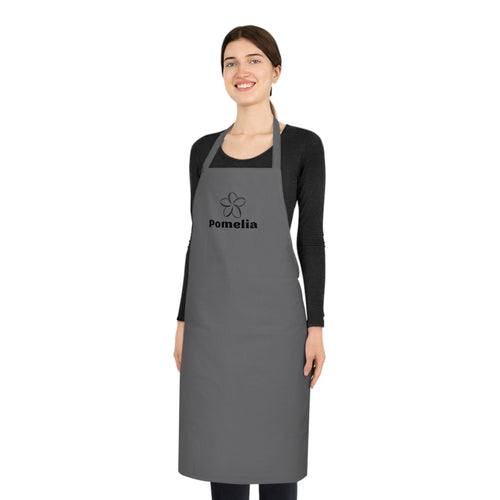 Gray Cotton Apron with 'Pomelia' Logo — Kitchen & Gardening Utility Apron