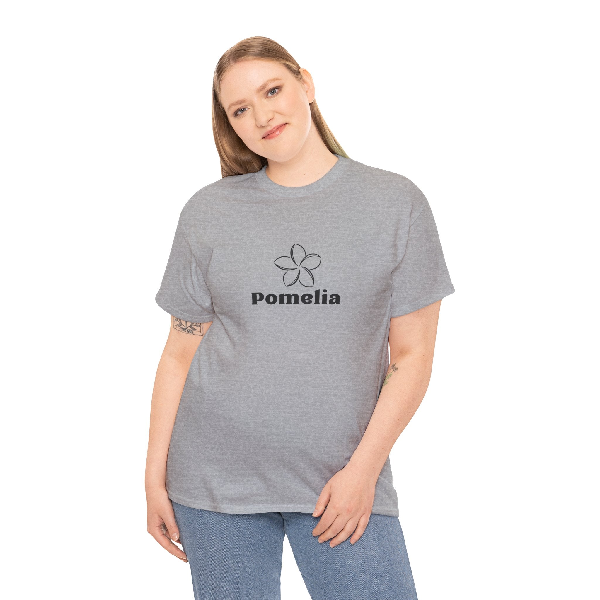 Pomelia Floral Logo Tee — Minimalist Flower Graphic T-Shirt