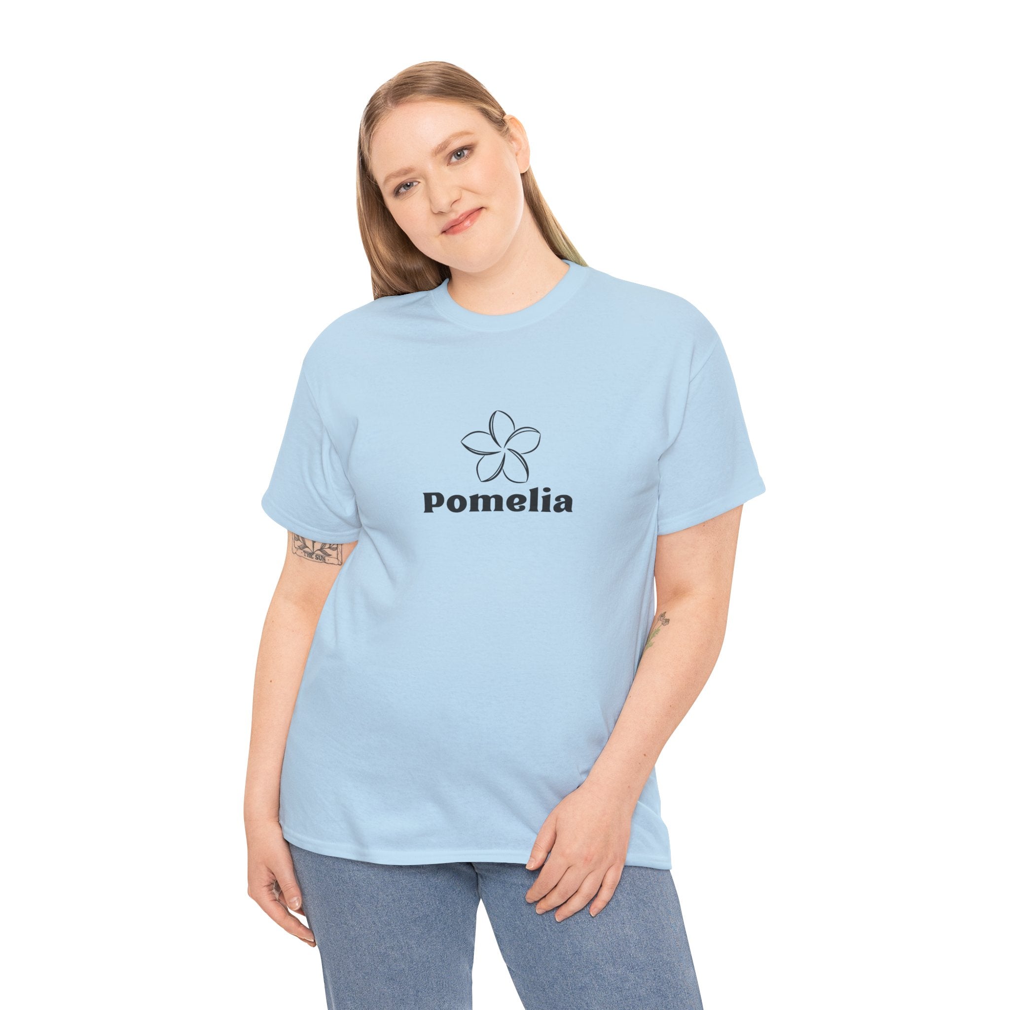 Pomelia Floral Logo Tee — Minimalist Flower Graphic T-Shirt
